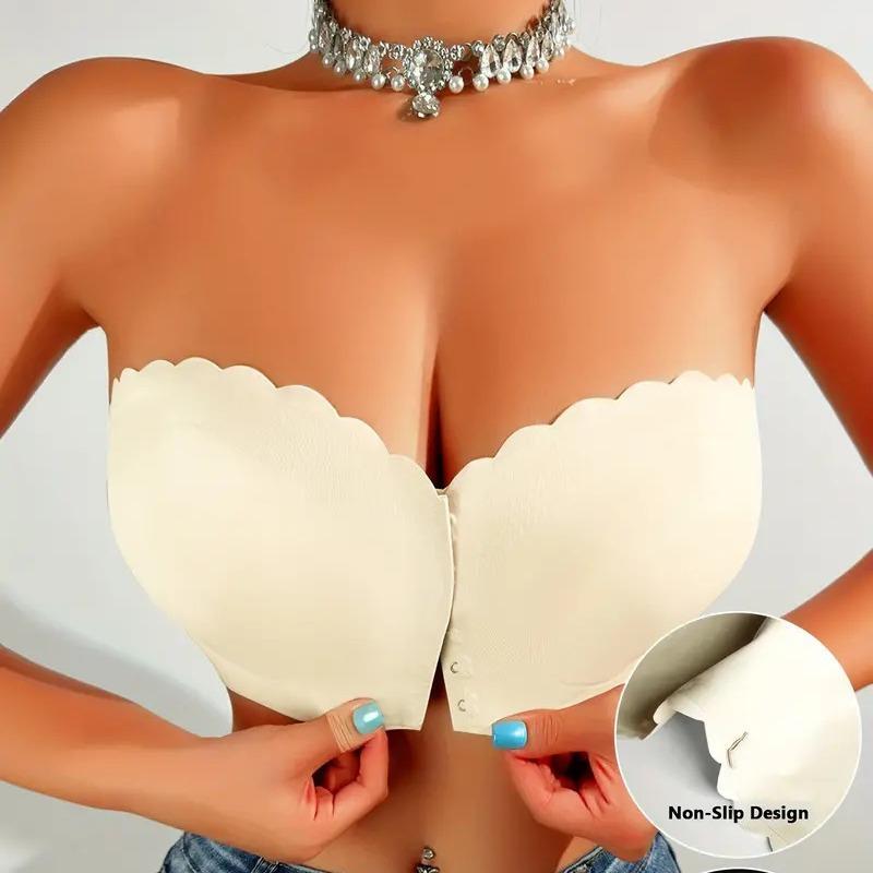 Non Marking Front Button Underwear Anti Slip Strapless Strapless Strapless Women's Gathering Bra