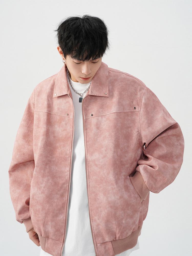 Унисекс Американская Ретро Куртка Maelard: Весенне-осеннее кожаное пальто мотоциклетного стиля с отложным воротником и заклепками.