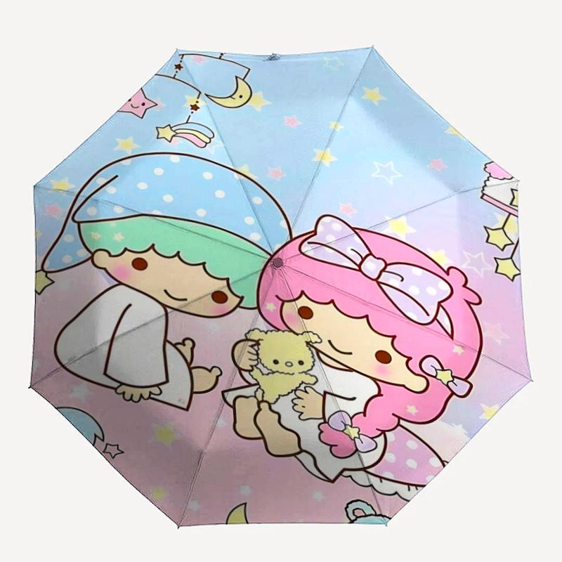 1 шт. Автоматический складной зонт Little Twin Stars - Портативный трехскладной дизайн с 8-реберным железным каркасом, Идеально подходит для использования на улице, Праздничные подарки,