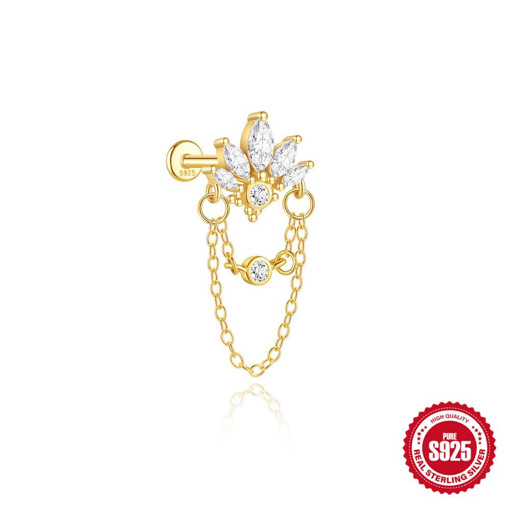 Серьги для пирсинга хряща из стерлингового серебра S925 с бриллиантовой бахромой в форме короны и конского глаза для повседневной носки для женщин