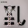5pcs Sets Lolita Cat Girl Cosplay Cat Ears Hair Band Bow Tie Hand Bell Cat Tail Accessory Set