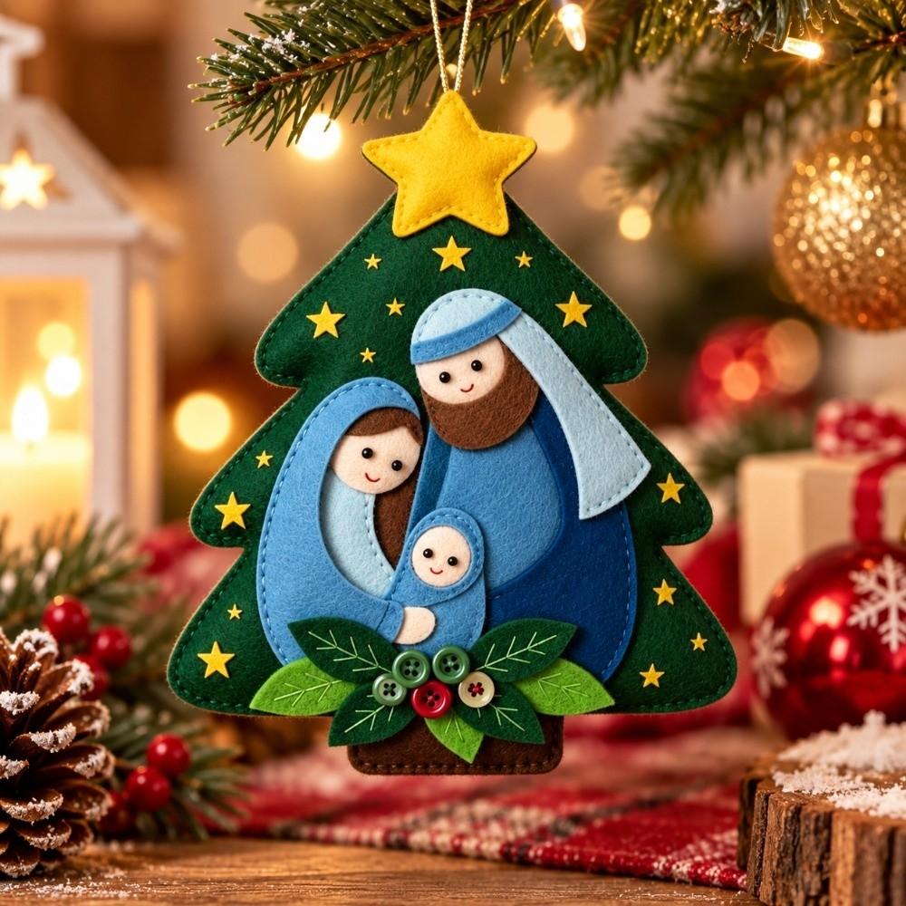 Xmas Tree Nativity Scene Felt Pendant Home Decor Christmas Tree Ornament Car Decor