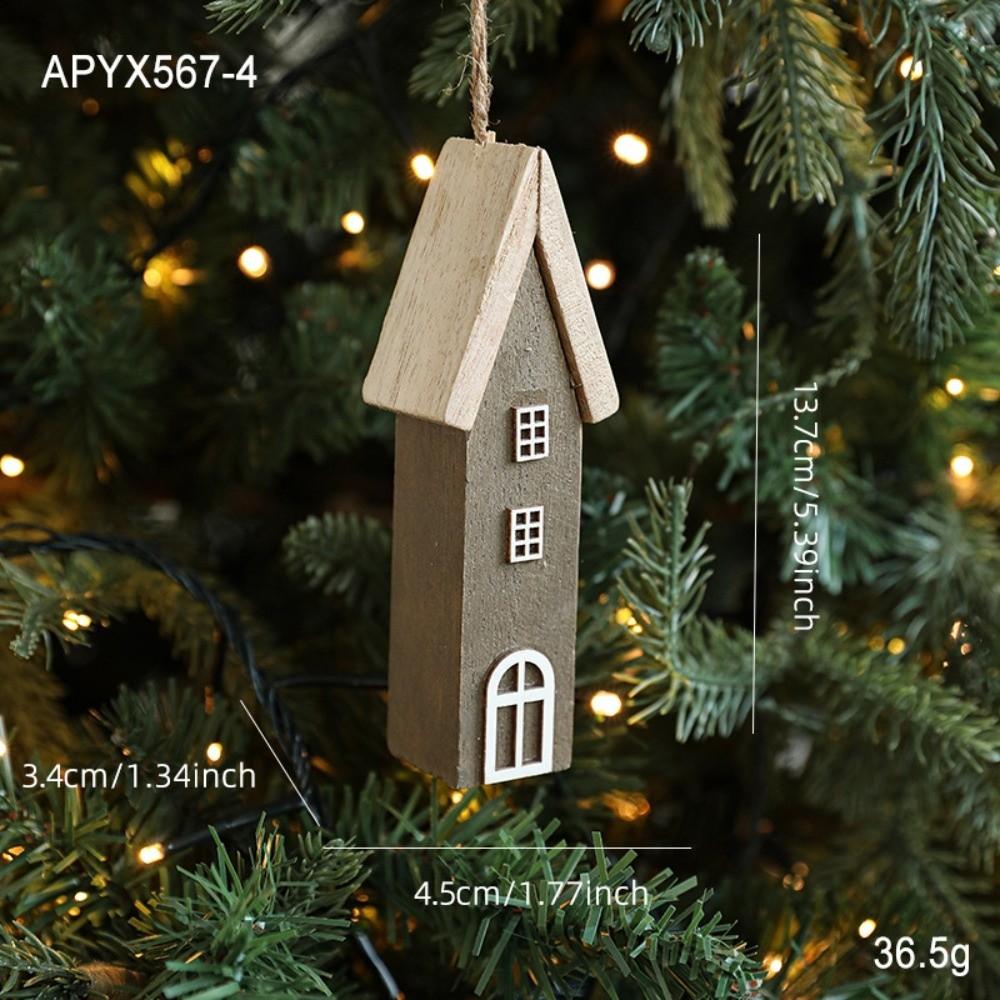 New Wooden Christmas House Pendant Village Pendant DIY Christmas Tree Decoration Log House Ornament Party Decoration