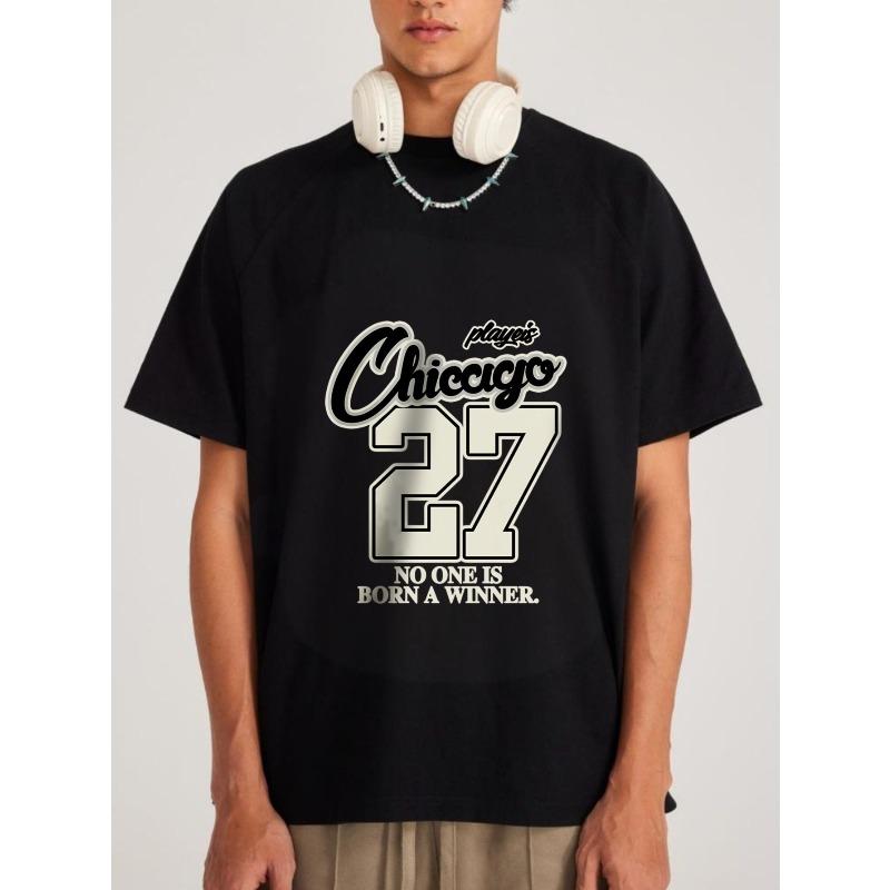 Футболка Chicago 27 на 27 игроков Белая Chicago 27 Никто не рождается победителем Графический принт Унисекс Повседневная Уличная одежда Топ для мужчин и женщин