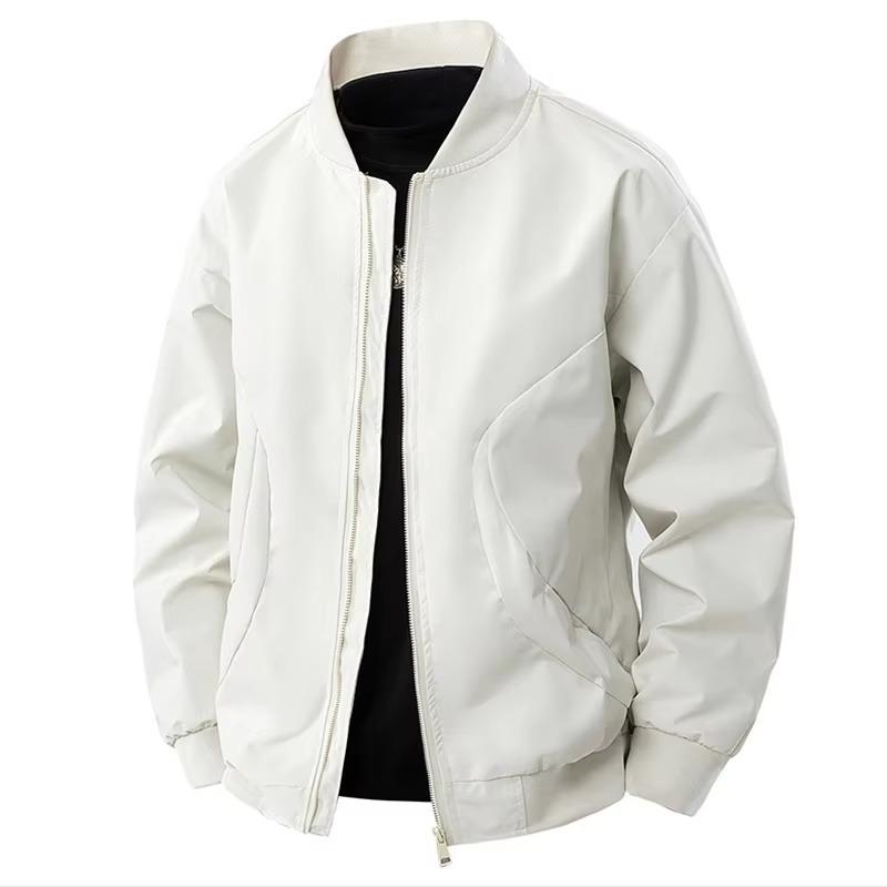Spring New Men's Bomber Jacket Solid Color Pocket Zipper Fashion Baseball Jacket Simple Style Stand Collar Casual Streetwear