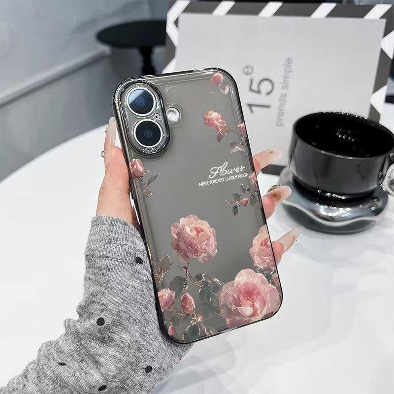 Прозрачный чехол для телефона с розовой розой для Apple iPhone 13/14 Pro Max/15/16 Pro/17
