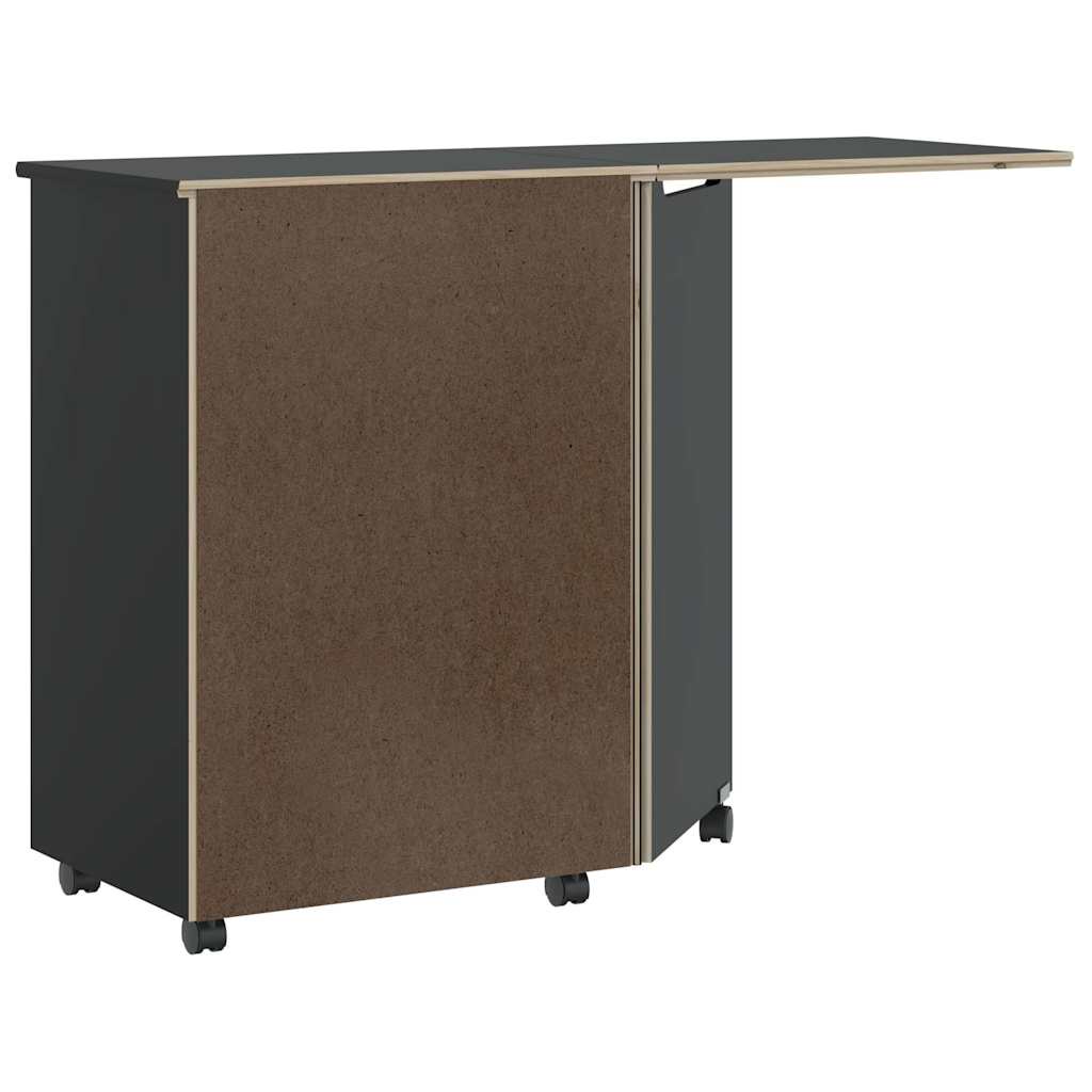 Mobile Filing Cabinet with Desk MOSS Black Solid Pine Wood