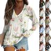 Women's Long Sleeve Plunger Sleeve Easter Print Casual Top T-Shirt