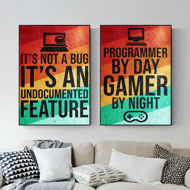 Abstract Gaming Zone Hacker Code Poster Canvas Painting Funny Programmer Quote Wall Art For Living Room Home Decor Cuadros