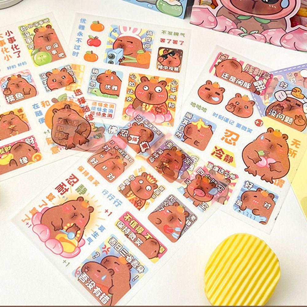 4 Pcs/bag Cartoon Capybara Sticker Creative Capybara Ledger Material PET Stationery Sticker  Diary