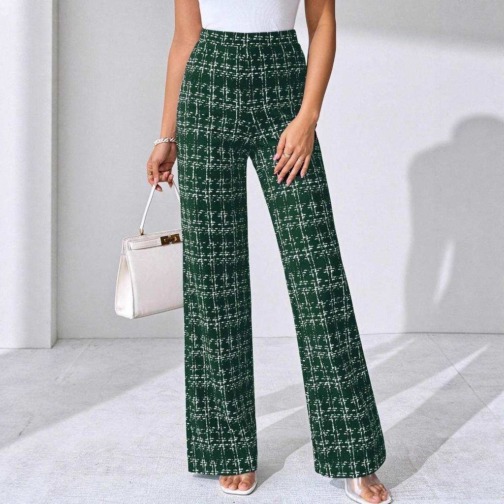 2025 New Woven Plaid High Waist Straight Leg Women's Pants