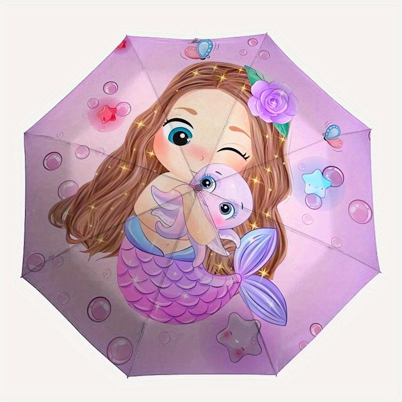 Mermaid,Fantasy Automatic Folding Umbrella Simple 8 Rib Design, Bright Cartoon Pattern, Durable Iron Frame, Suitable For Travel, Outdoor, B