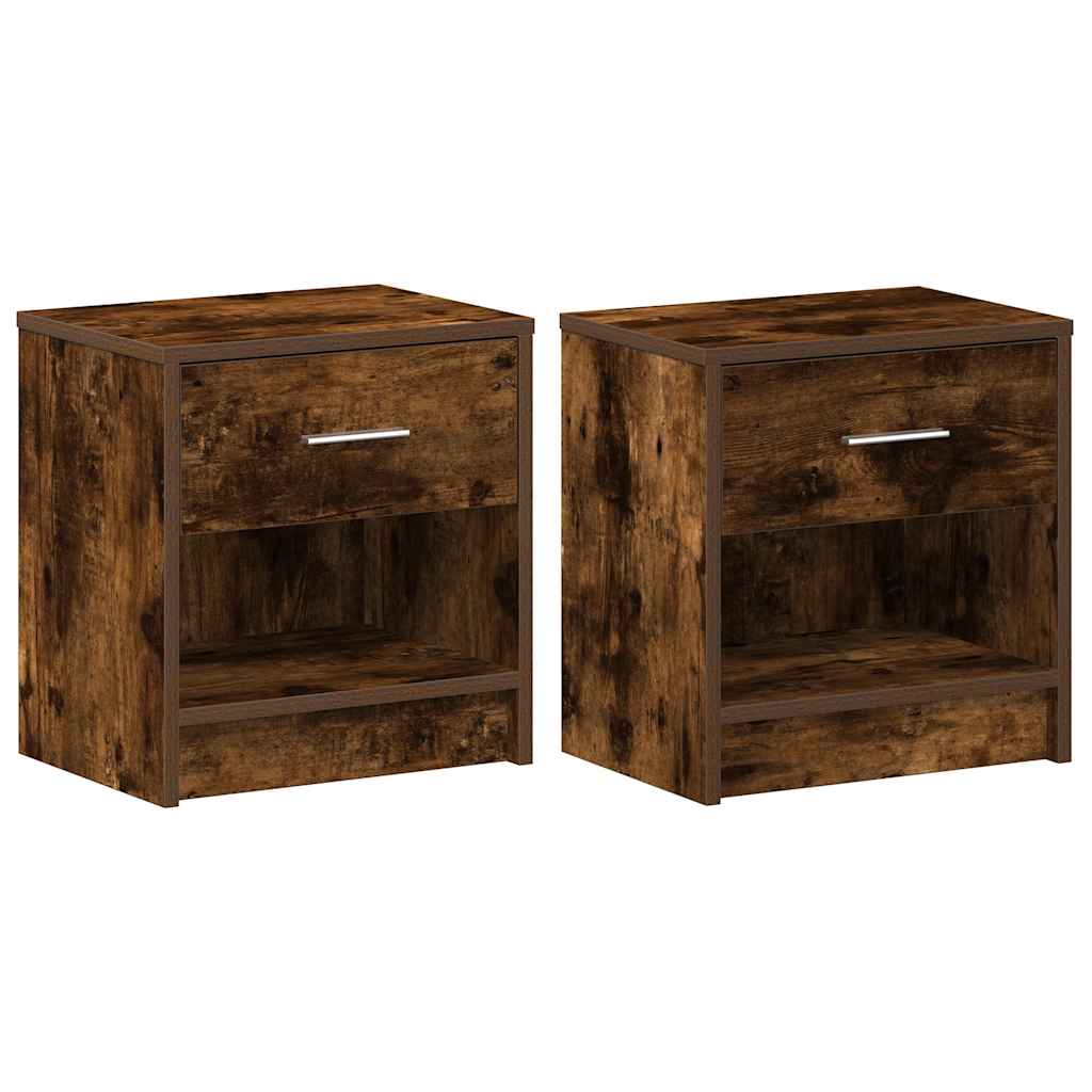 Nightstands 2 pcs with Drawer Smoked Oak Finish 39 x 28 x 41 cm
