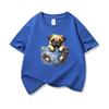Kids Cotton T Shirt Charming Pocket Watercolor Pug Puppy Dog Print Crew Neck Short Sleeve Tee Casual Boys Girls Summer Tops