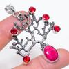 Ruby(Simulated), Garnet Handmade 925 Sterling Silver Jewelry Pendant 2.60" A5m33