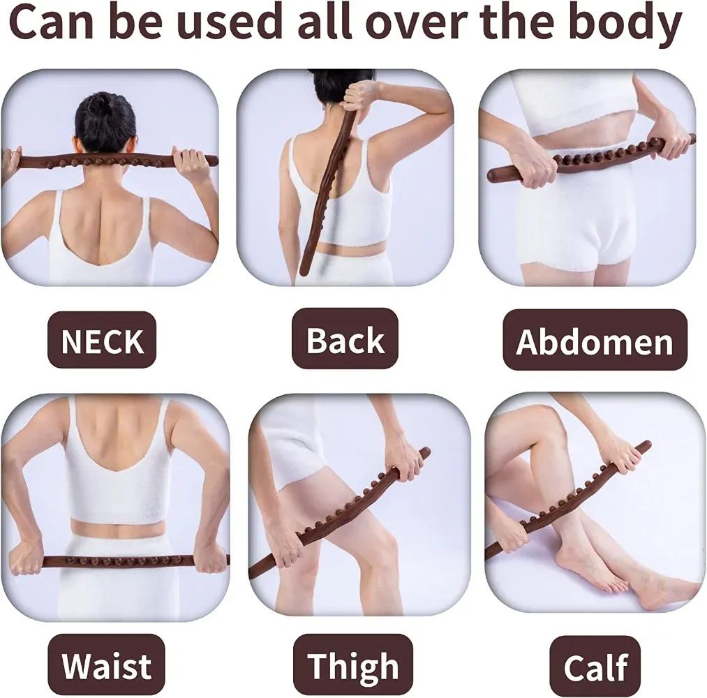 20 Beads Universal Back Massage Tendons Beech Wood Scraping Stick Point Treatment Guasha Relax Therapy Tool Abdominal Massager