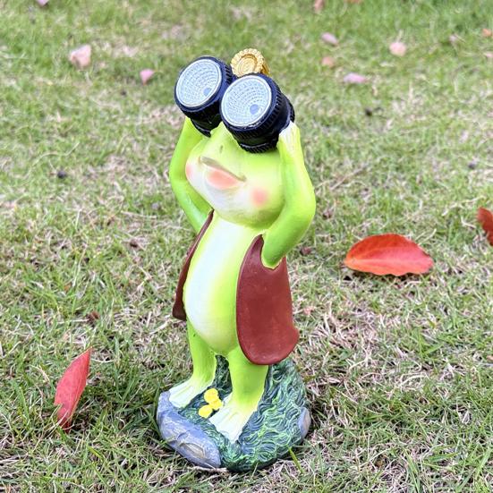 Садовая статуя лягушки на солнечной батарее, скульптура лягушки с телескопом, уличная статуя лягушки с солнечным светом для украшения патио, лужайки, двора