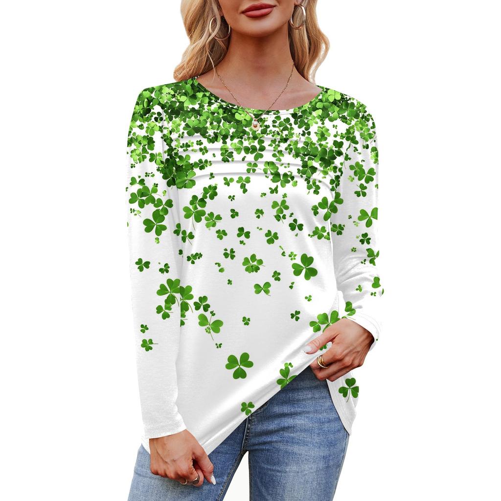 Женский свободный повседневный топ с круглым вырезом и длинными рукавами, модный топ