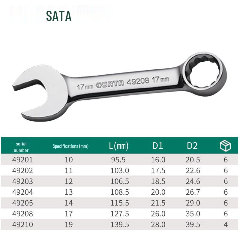 Набор комбинированных рожково-накидных ключей Torx SATA, полностью полированный, с короткой ручкой (49201-49210)