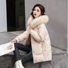Women Winter Hooded Faux Fur Collar Windproof Big Pocket Midi Warm Coat Puffer Jacket Cotton Padded Parkas Outwear Overcoat