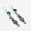 Swiss Blue Topaz Gemstone Handmade 925 Silver Plated Jewelry Earring 2.38"