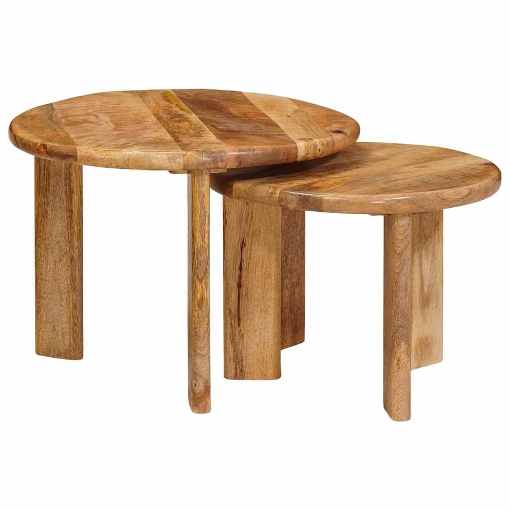 Nesting Coffee Tables 2 pcs Brown Ø 50 x 40 cm Solid Mango Wood