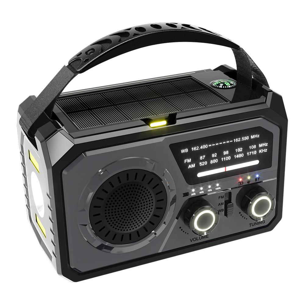 Радиоприемник AM/FM/WB NOAA с прогнозом погоды, солнечный радиоприемник с ручным заводом, светодиодный фонарик, лампа для чтения, Bluetooth-динамик 5.3, аварийный радиоприемник