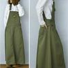 2024 Women's Korean-Style Military Green Suspender Dress with Pockets