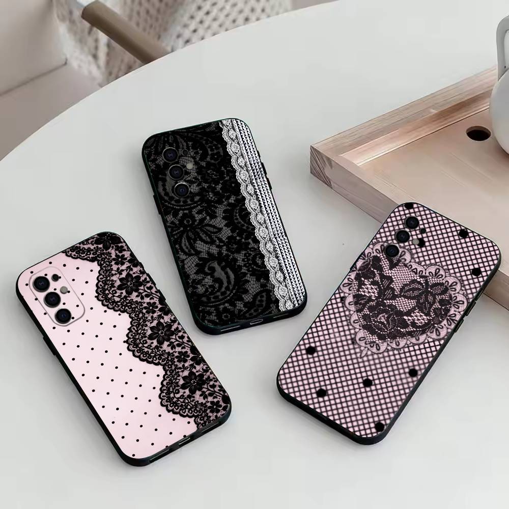 Элегантный дизайн с принтом черного кружева Чехол для телефона для Samsung S25,S24,S21,S22,S23,S30,Ultra,S20,Plus,Fe,Lite,Note,10,Черный чехол
