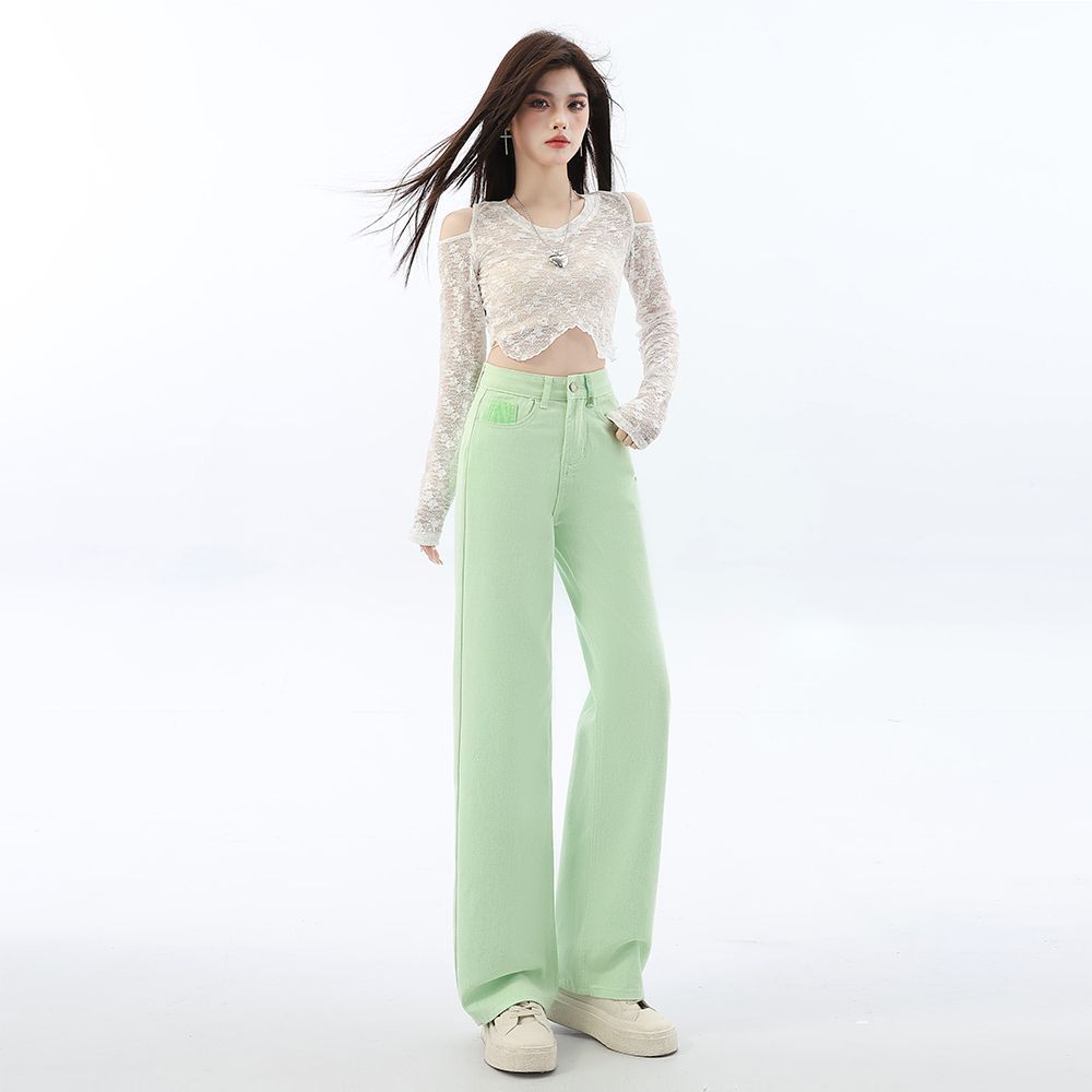 Light green straight jeans women's summer thin new high-waisted loose small narrow wide-leg pants