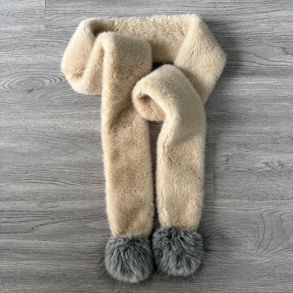Soft Plush Pom Pom Scarf Faux Fur Neck Warmer New Plush Scarf Women