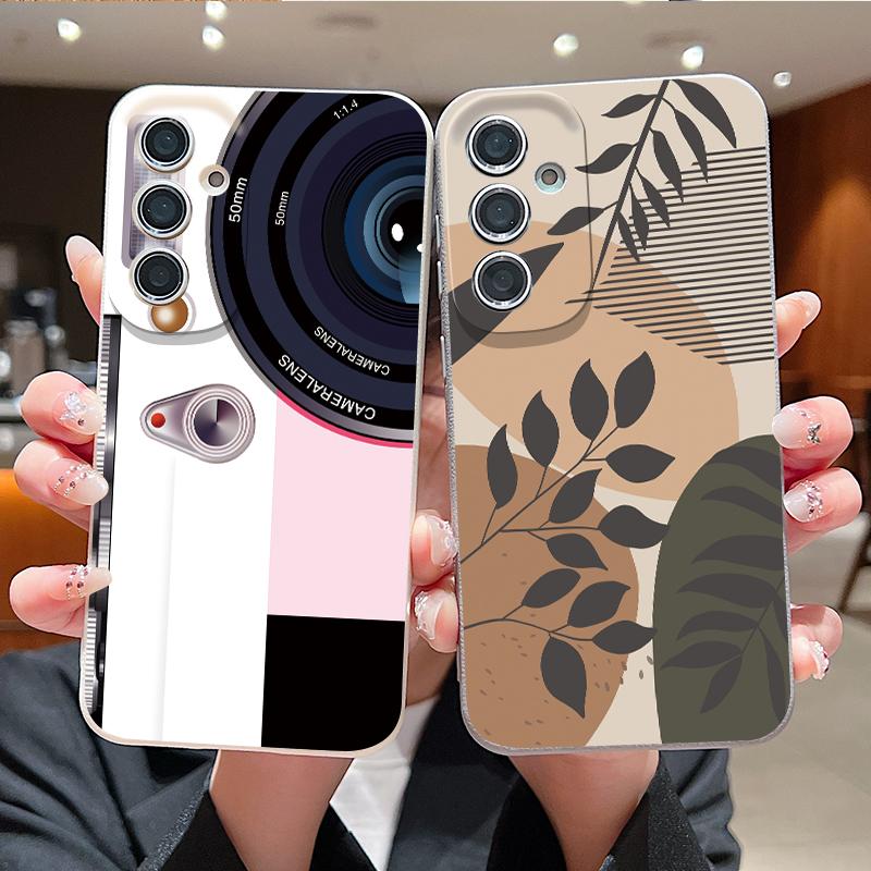 Чехол в стиле абстрактной геометрии для Samsung S26 S25 S24 Ultra S23 S22 S21 FE A15 A16 A17 A35 A36 A37 A54 A55 A56 A57 5G Мягкая обложка с текстурой кожи