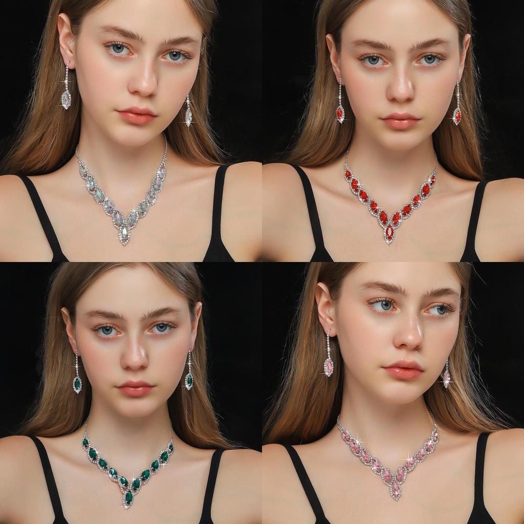 Valentine's Day Gift V-shaped Crystal Jewelry Set Multi color Exquisite Necklace&Pendant Earrings Women's Gift