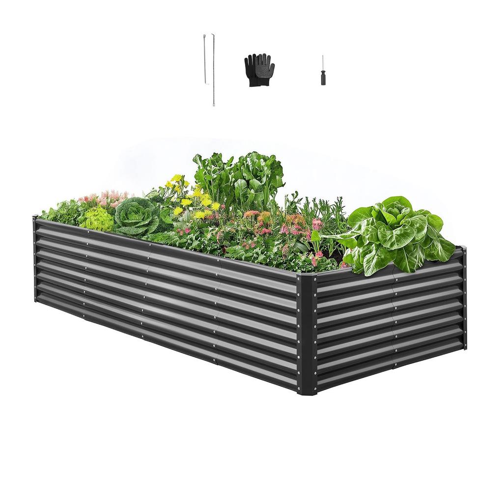 VEVOR Metal Raised Garden Bed, 2.4 x 1.2 x 0.6 m Outdoor Galvanized Planter Garden Box, Open Bottom Design