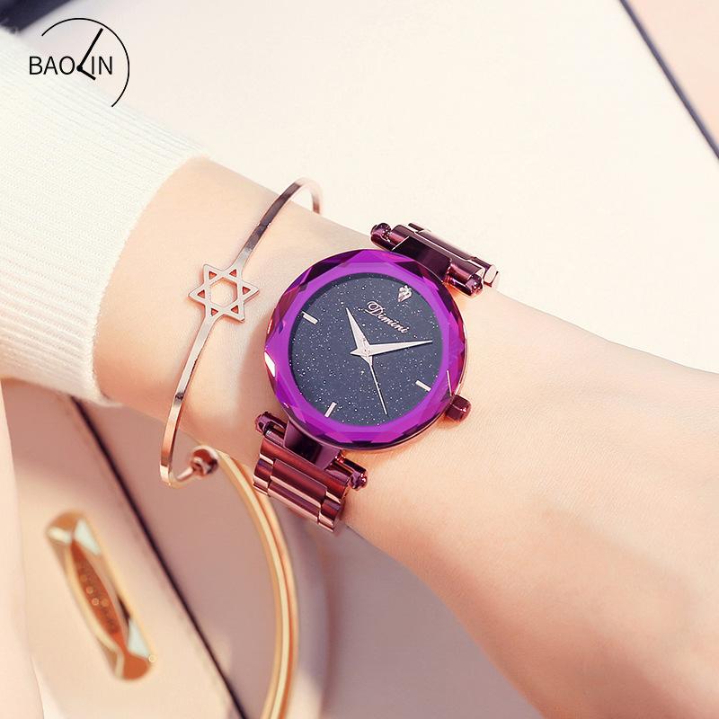 New Trendy Fashion Watch for Women Waterproof Steel Band Diamond Starry Sky Ladies Watch