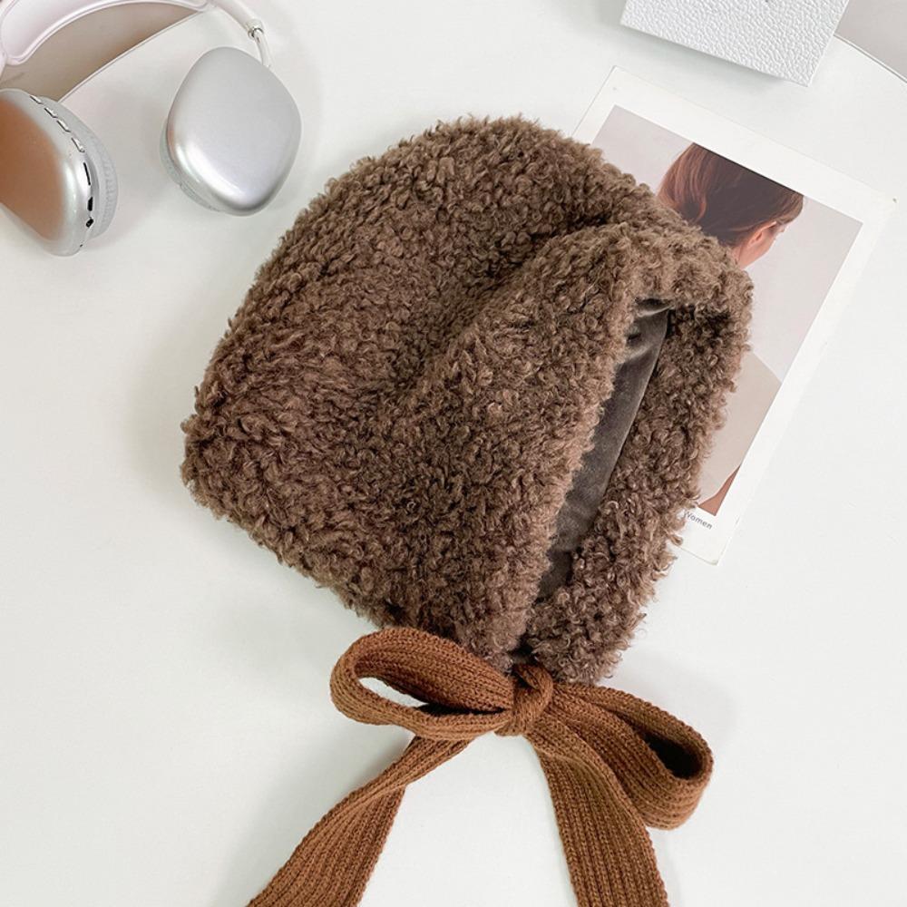 Windproof Lamb Wool Cap Balaclava Women Lei Feng Hat Cute Winter Plush Beanies  Girls