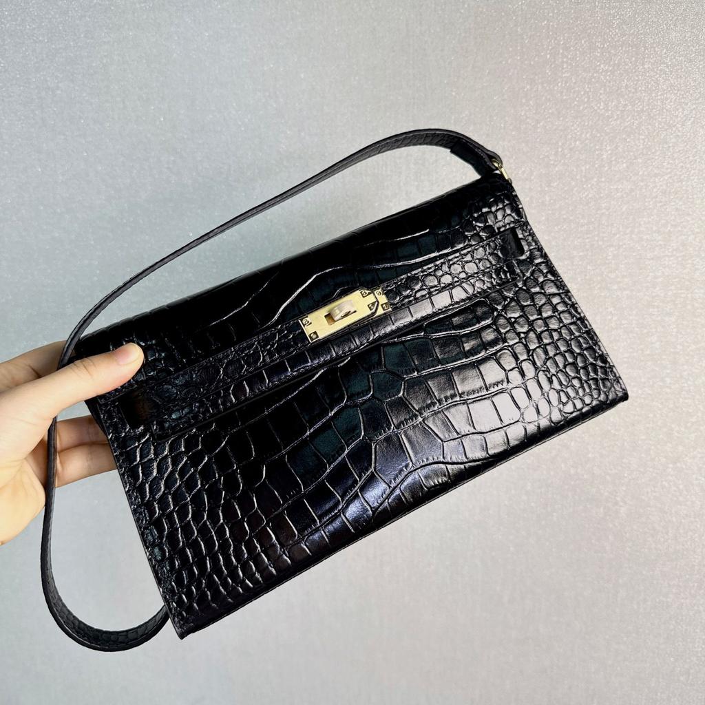 Первый слой коровья кожа узор аллигатора сумка Келли подмышечная женская премиальная матовая кожа elan одно плечо через тело багетная сумка