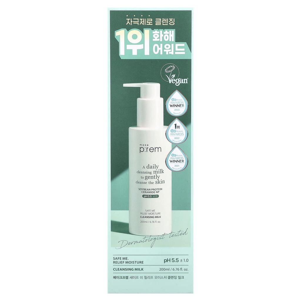 Make P:rem, Safe Me. Relief Moisture Cleansing Milk, 200ml (6.76 Fl Oz)