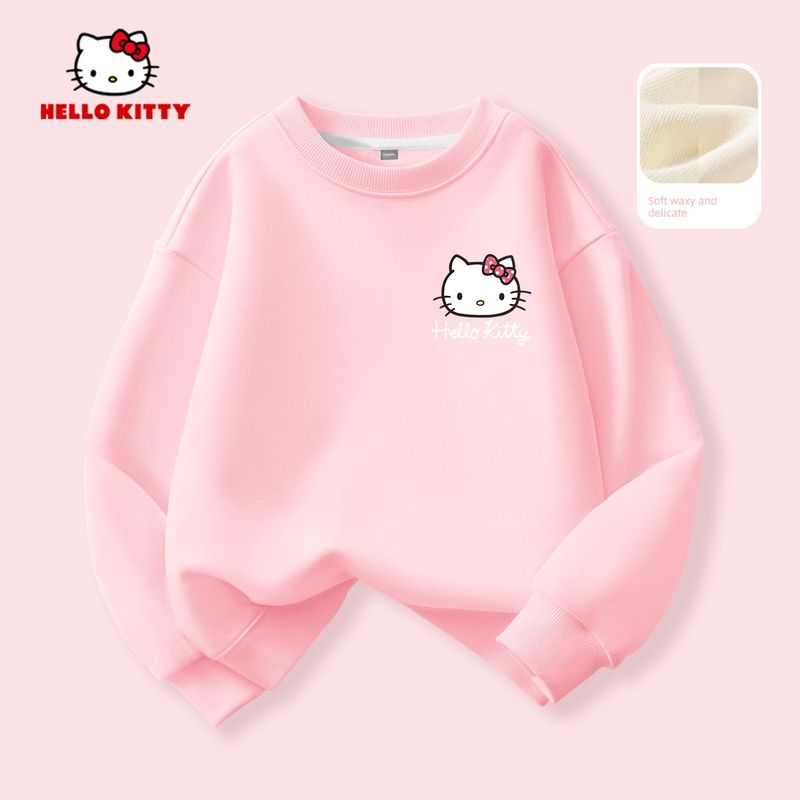 Флисовая толстовка для девочек Hello Kitty Красная 2025 Новая Стильная для Детей Старшего Возраста Детская Знак Зодиака Топ Модный