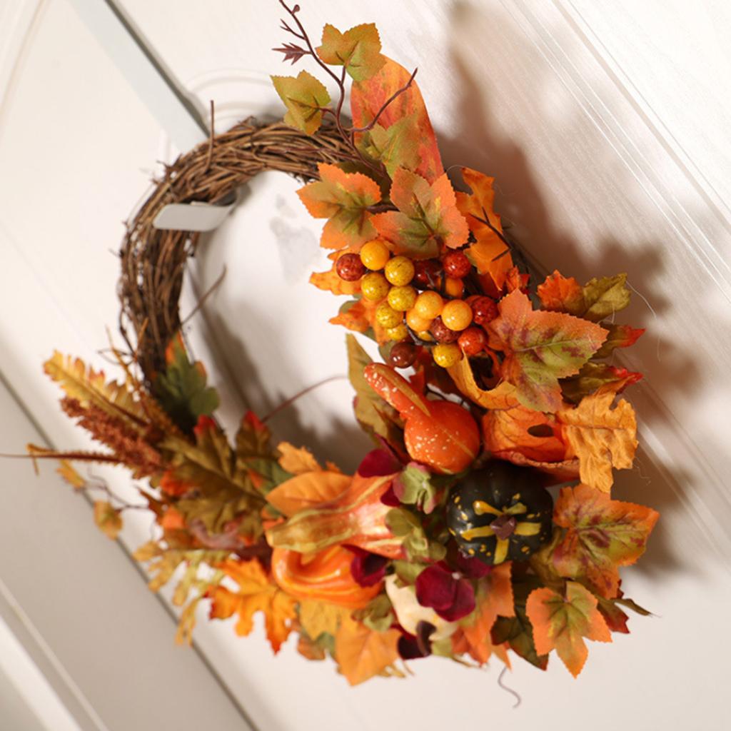 Fall Wreath Eye Catching Unique Artificial Maple Leaf Pumpkin Wreath for Home Front Door Decor