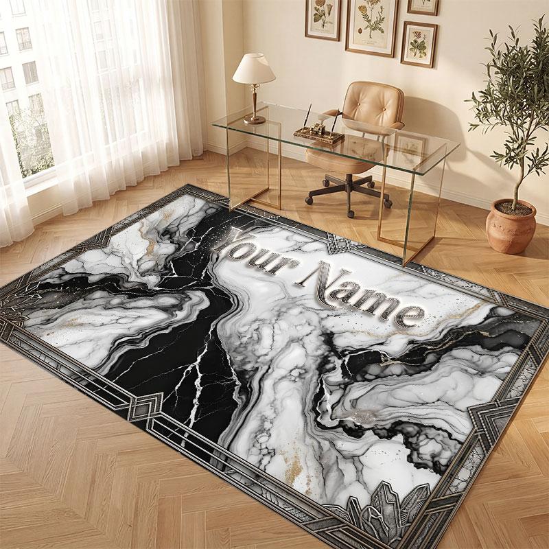 Abstract Geometric Theme Crystal Velvet Floor Rug Personalized Custom Name Text Warm Carpet Home Decoration