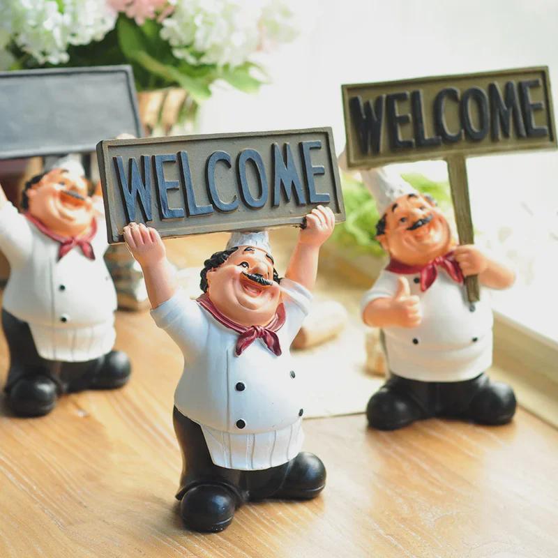 Chef Welcome Sign Ornament – Creative Home Décor Chef Figurine with Message Board