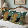 Boho Abstract Floral Black Cat Pillow Covers 18x18, Black Cat Gifts for Women, Cats Mom Lady Grandma Gifts, Whimsical Wildflower Kitten Decorative