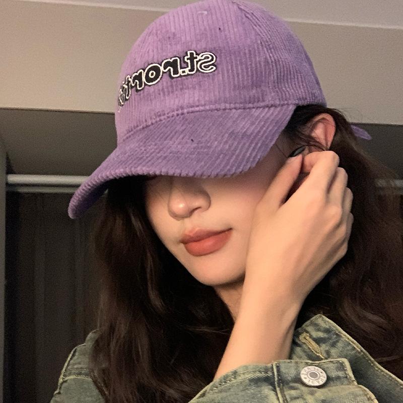 Embroidered baseball cap, wide brim, face covering, warm and windproof hat for women
