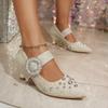 Studded Stiletto Single Shoes Summer Fashion  New Pointed Toe Shallow Cloth Metal Buckle Non-slip High Heels