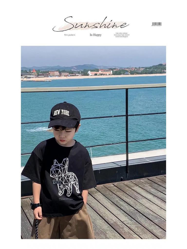 Детская повседневная футболка с коротким рукавом: Летний топ для мальчиков в корейском стиле с круглым вырезом