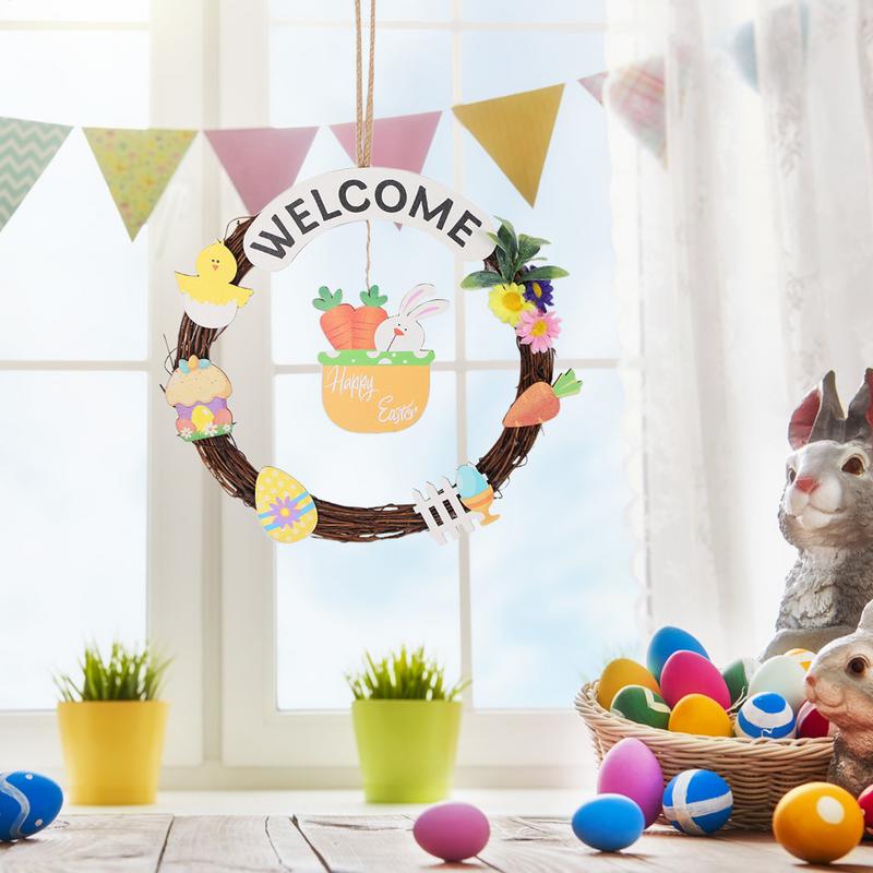 Easter Welcome Door Sign Welcome Sign For Front Door Easter Hangable Decorations Rattan Wreath Ornament Farmhouse Home Decor For