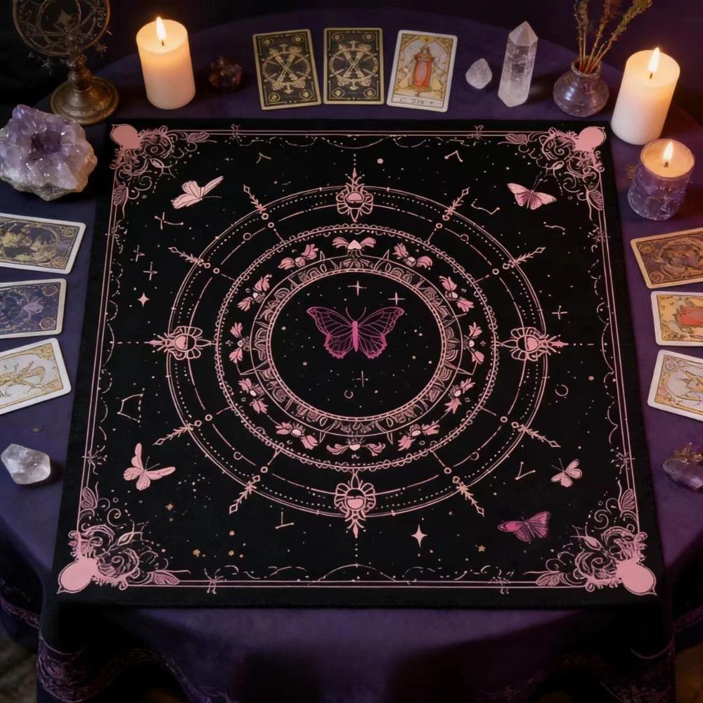 Dreamy Pink Star Moon Butterfly Tarot Tablecloth Multiple Sizes HD Sublimation Print Magic Game 100 Polyester Washable Bedroom