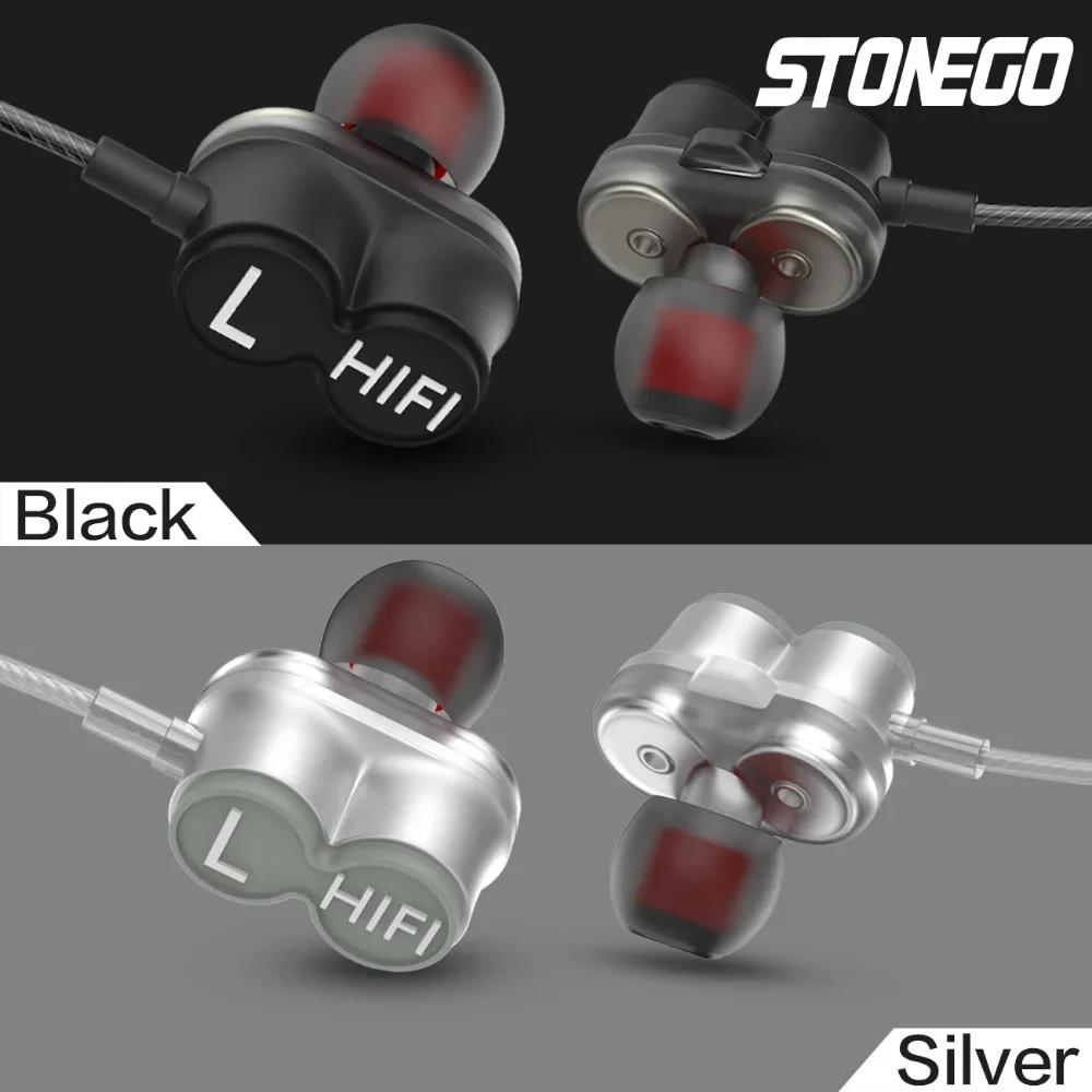 Wireless Bluetooth Dual Driver Earbuds 3.5mm Jack Sports Dynamic Headphones Extra Bass Stereo Sound Hands-Free Mic