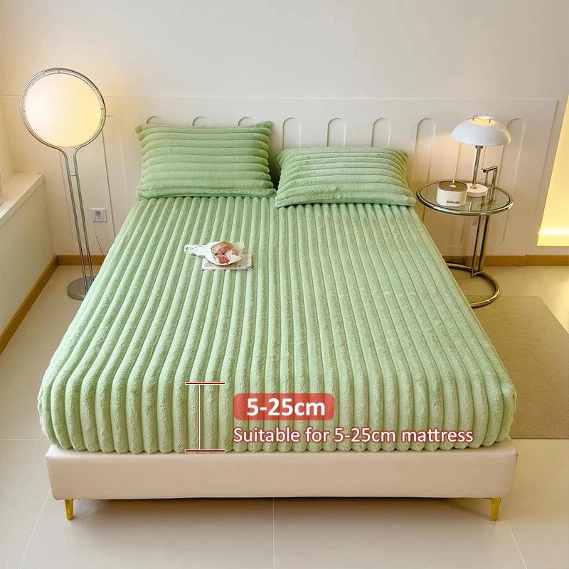 Мягкий теплый плюшевый кролик простыня на резинке эластичный чехол для матраса пушистый коралловый флис постельное белье зимнее двуспальное покрывало чехол для матраса